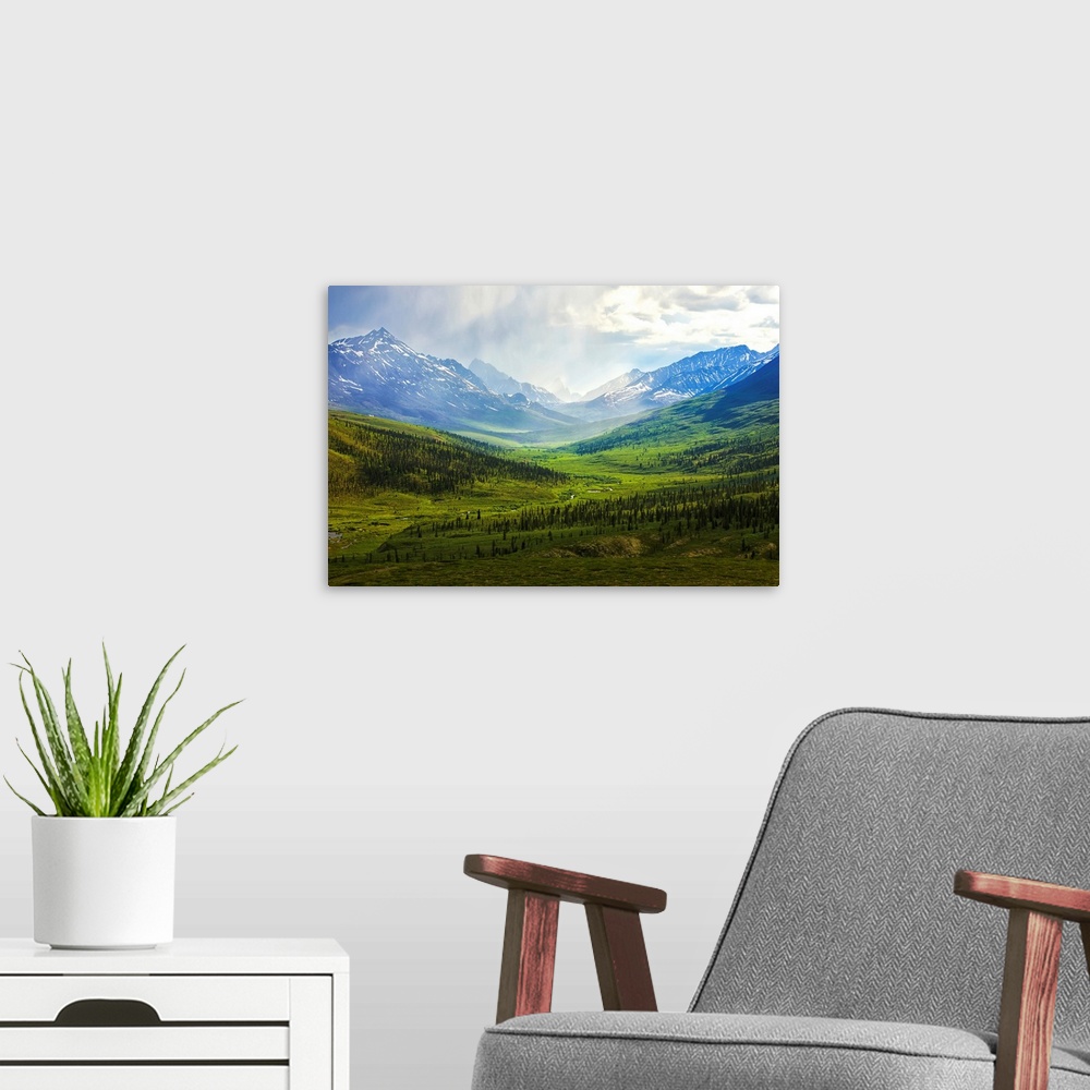 A modern room featuring Storm Clouds Over Klondike Valley, Tombstone Territorial Parkm, Yukon, Canada