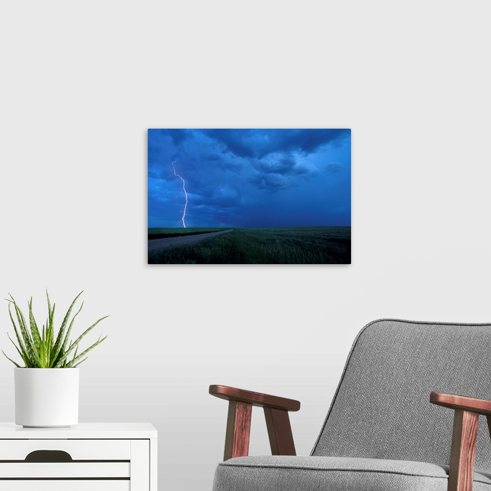 A modern room featuring Storm Over Prairies, Grasslands National Park, Saskatchewan