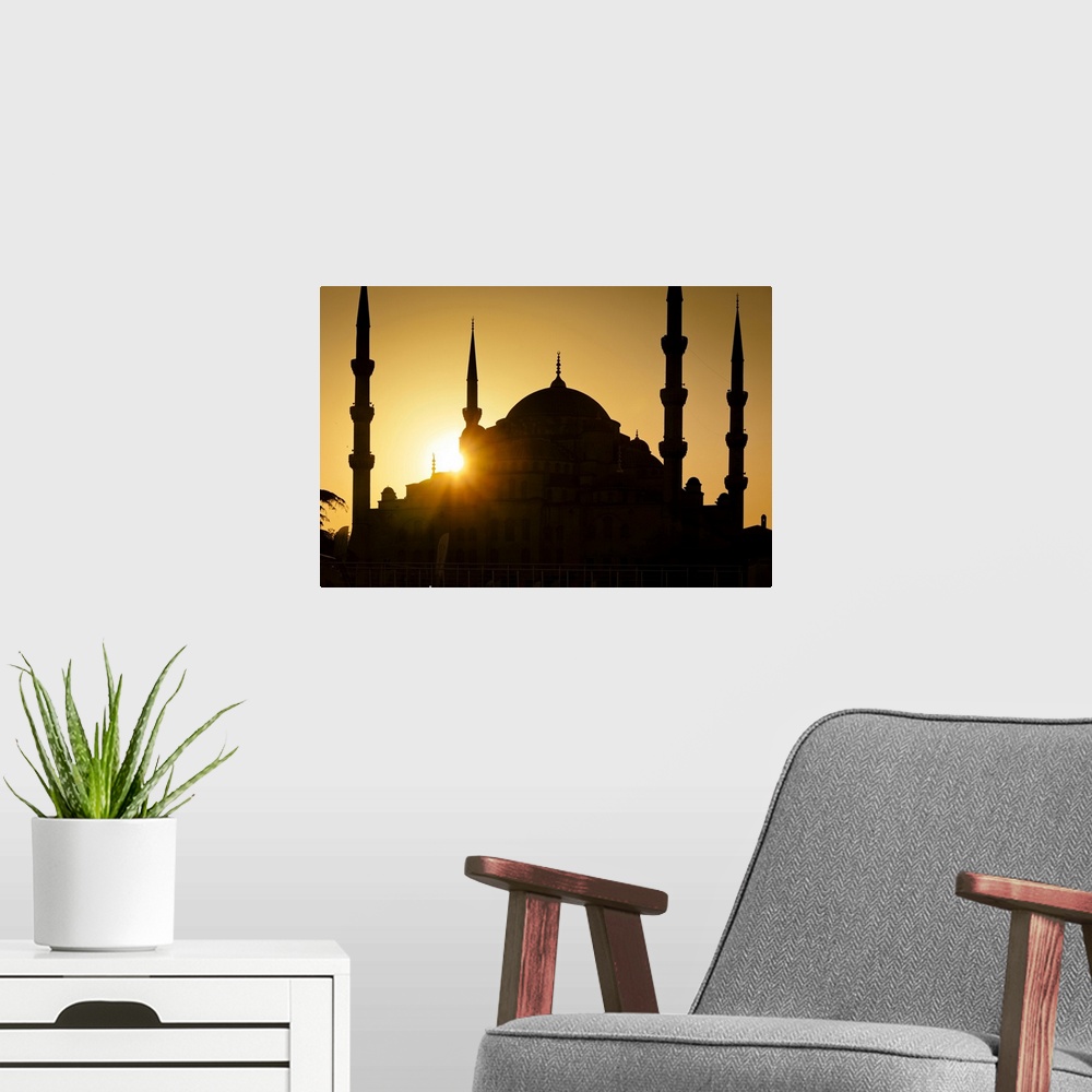 A modern room featuring Sun Setting Behind Blue Mosque, Istanbul, Turkey