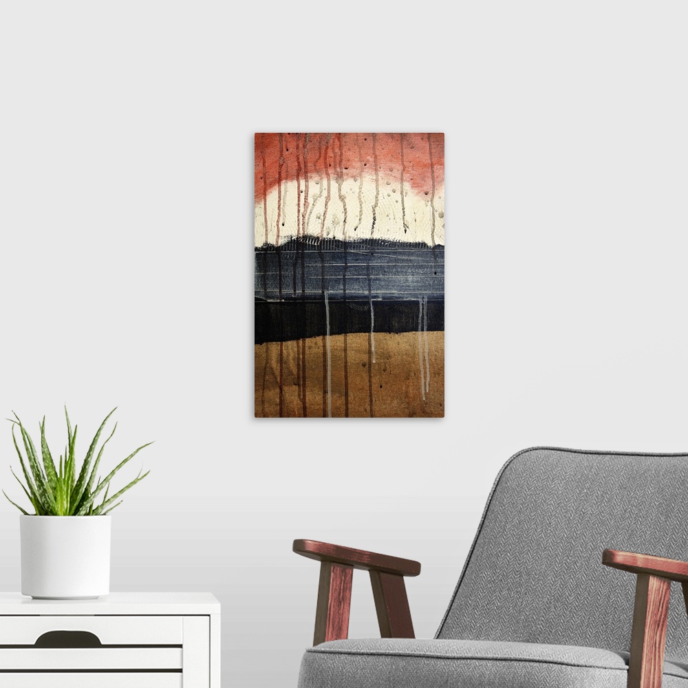 A modern room featuring Sunburst, Abstract Painting In Various Colors (Acrylic Painting).