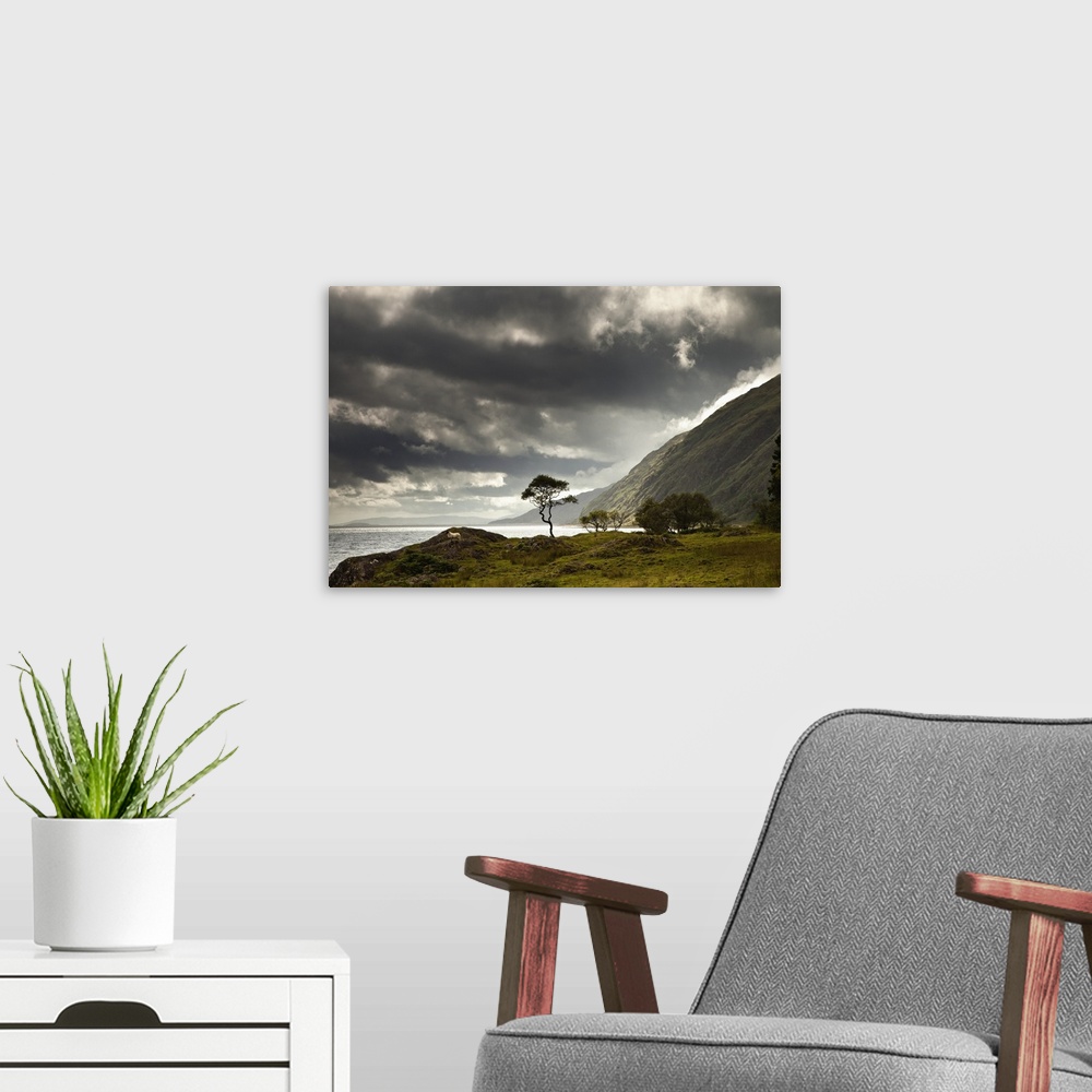 A modern room featuring Sunlight Shining Through Clouds Over The Water; Ardnamurchan, Argyl, Scotland