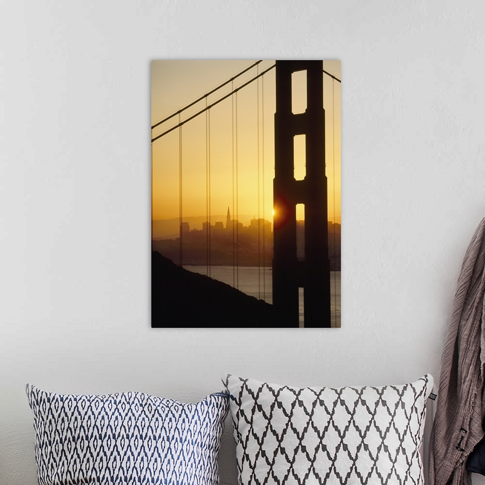 A bohemian room featuring Sunrise Behind The Golden Gate Bridge; San Francisco, California