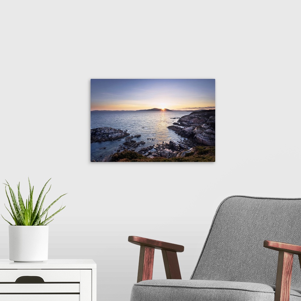 A modern room featuring Sunrise Over Bay, Near Kintra, Ross of Mull, Argyll and Bute, Isle of Mull, Inner Hebrides, Scotland