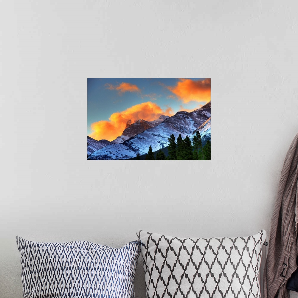 A bohemian room featuring Sunrise Over Crowsnest Pass, Border Of British Columbia And Alberta, Canada