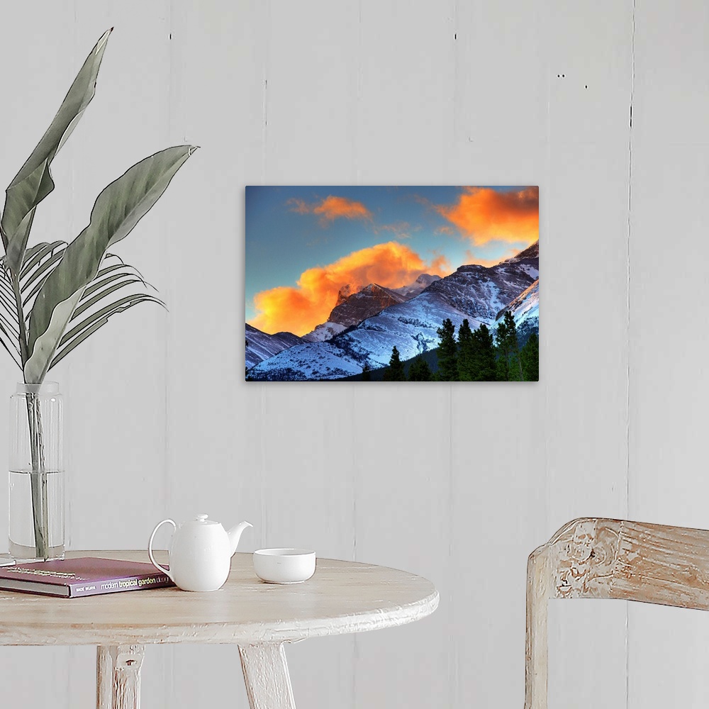 A farmhouse room featuring Sunrise Over Crowsnest Pass, Border Of British Columbia And Alberta, Canada