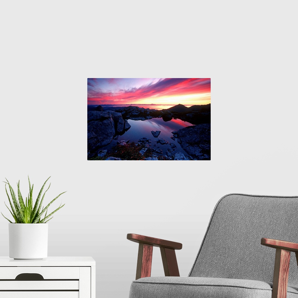 A modern room featuring Sunrise Over Pond Short Arm Peak Prince of Wales Is AK SE Summer