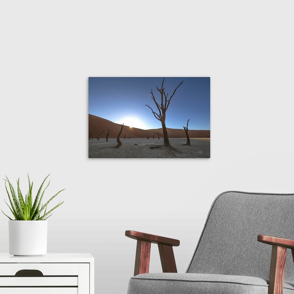 A modern room featuring Sunrise over the Deadvlei, deep within Sossusvlei, Namibia.