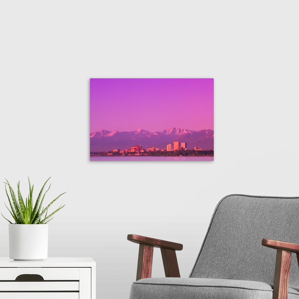 A modern room featuring Sunset Anchorage Skyline Summer Southcentral Alaska