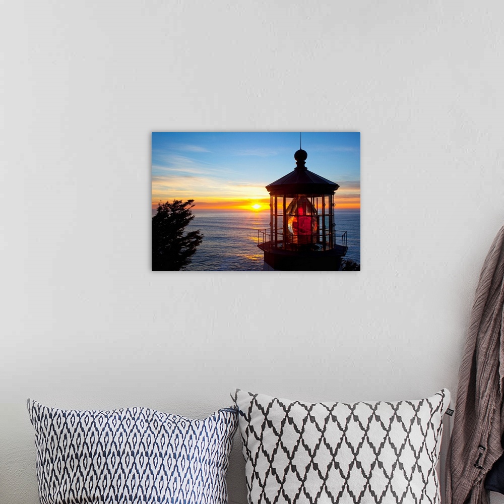 A bohemian room featuring Sunset at cape Meares light on the Oregon coast, Oregon, united states of America.