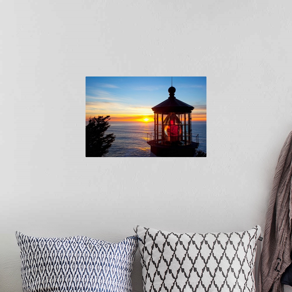 A bohemian room featuring Sunset at cape Meares light on the Oregon coast, Oregon, united states of America.