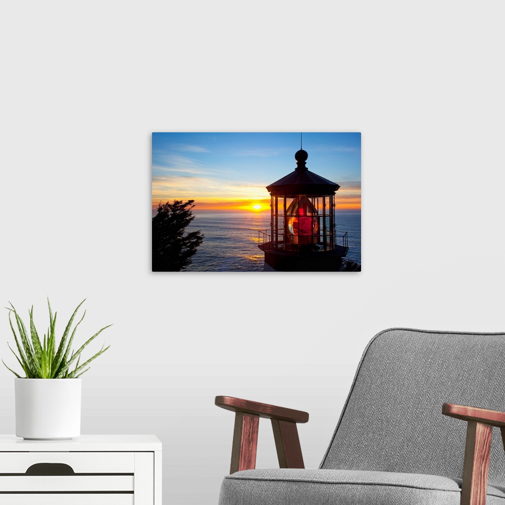 A modern room featuring Sunset at cape Meares light on the Oregon coast, Oregon, united states of America.