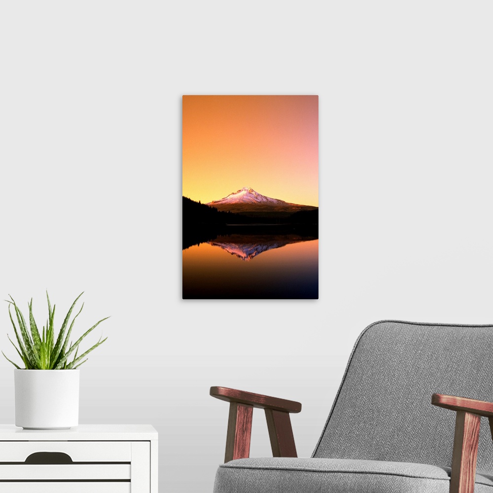A modern room featuring Sunset At Trillium Lake, Mt. Hood, Oregon, Usa