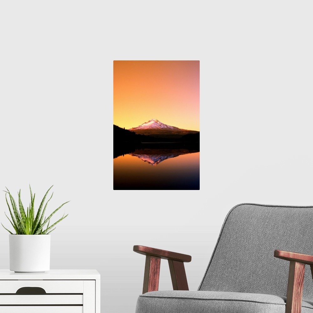 A modern room featuring Sunset At Trillium Lake, Mt. Hood, Oregon, Usa