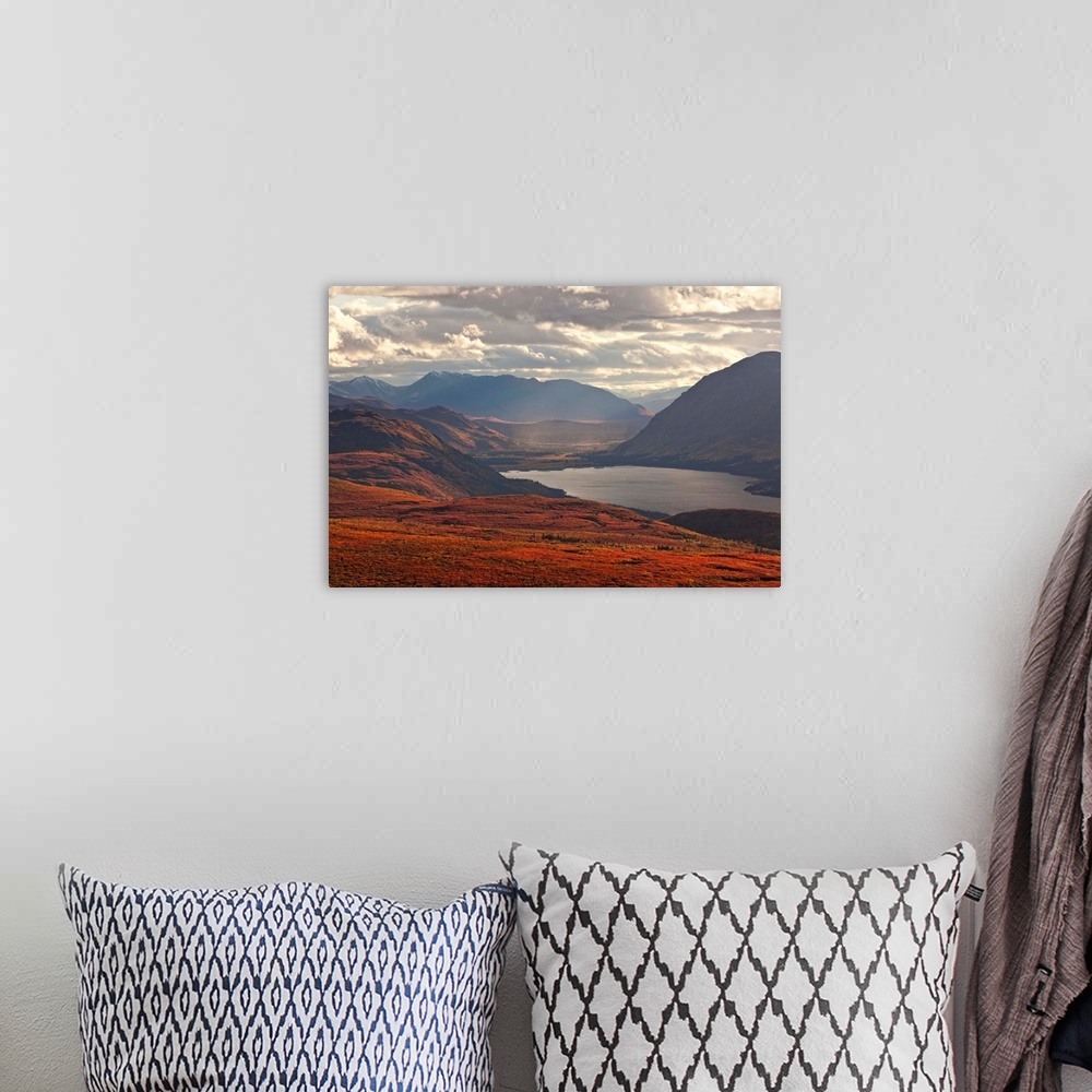 A bohemian room featuring Sunset Light Over Mountains Around Fish Lake, Whitehorse, Yukon, Canada