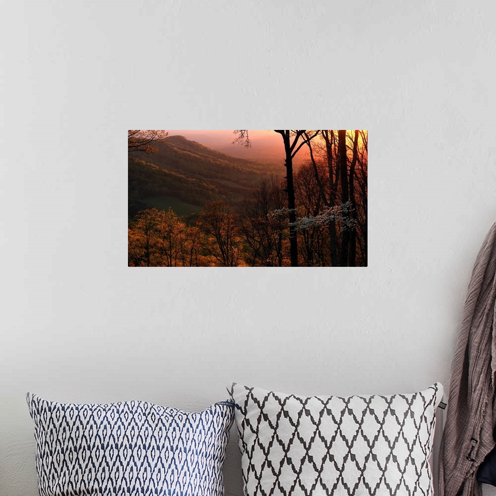 A bohemian room featuring Sunset over a springtime landscape,  Weaverville, North Carolina, United States of America