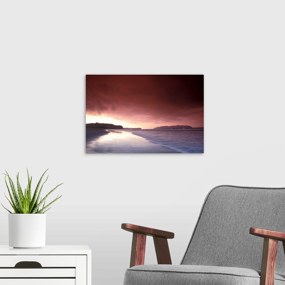 A modern room featuring Sunset Over Beach at Pasagshak Bay Kodiak Island