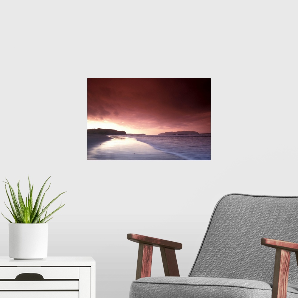 A modern room featuring Sunset Over Beach at Pasagshak Bay Kodiak Island