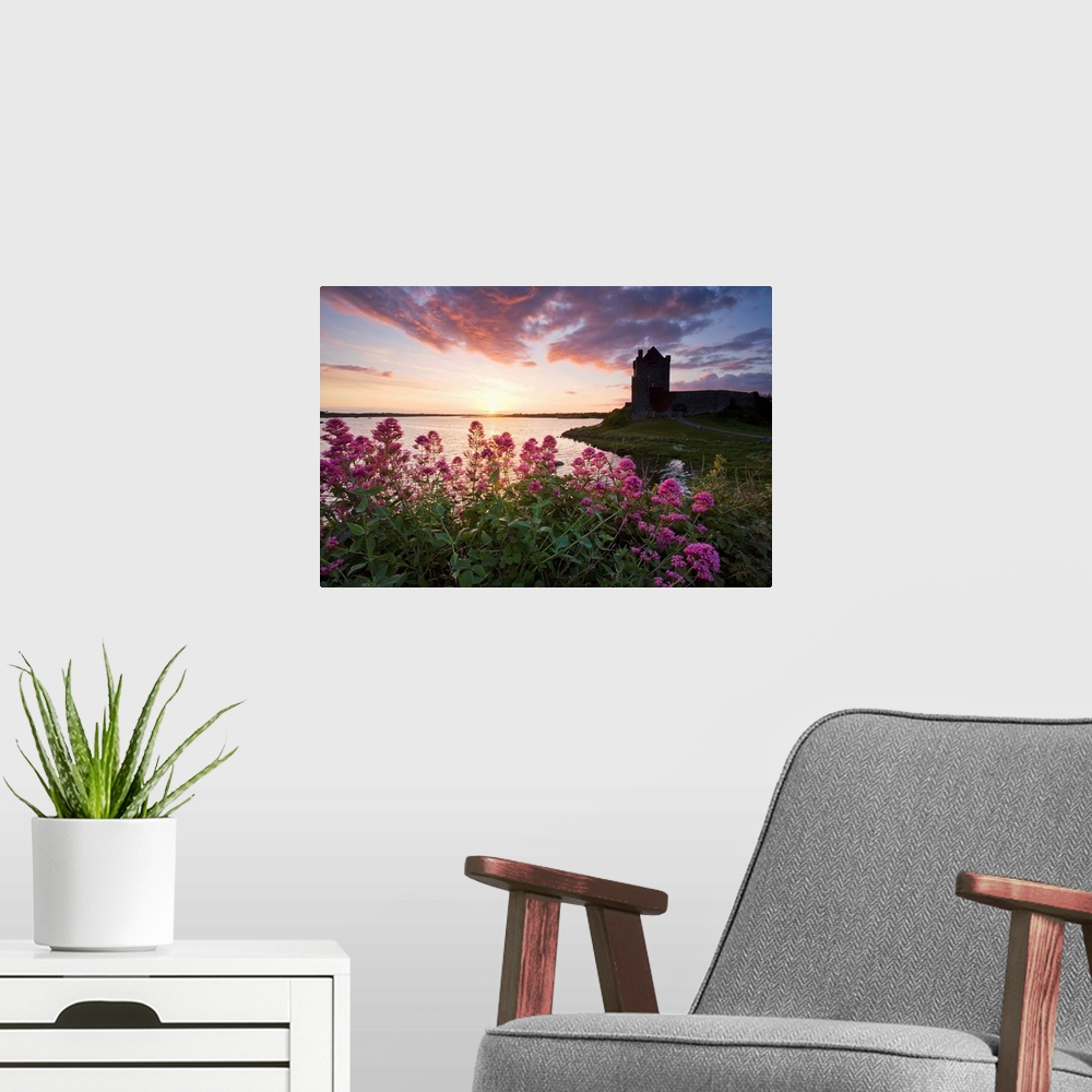 A modern room featuring Sunset Over Dunguaire Castle, Kinvara, County Galway, Ireland