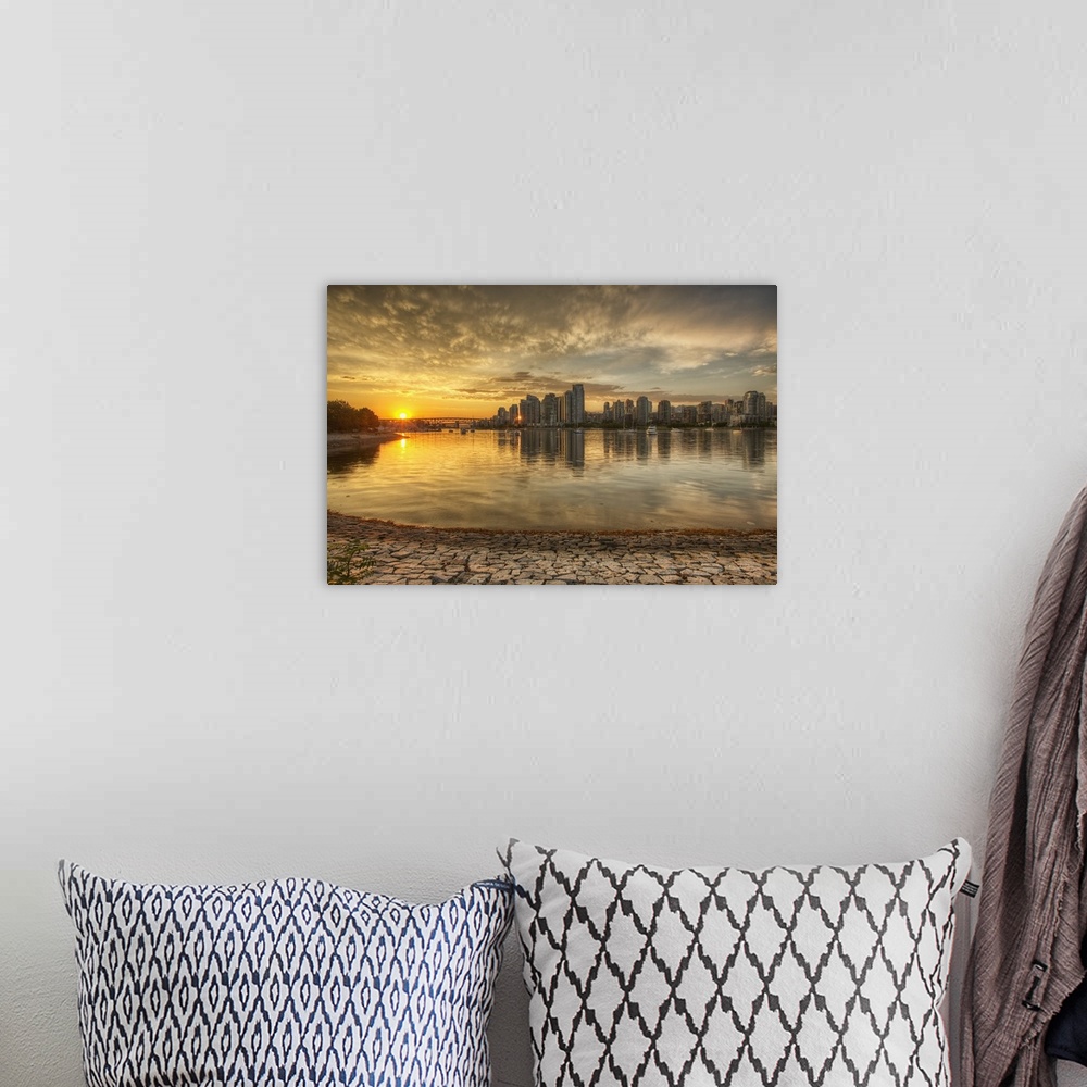 A bohemian room featuring Sunset Over False Creek And City Skyline, Vancouver, British Columbia, Canada