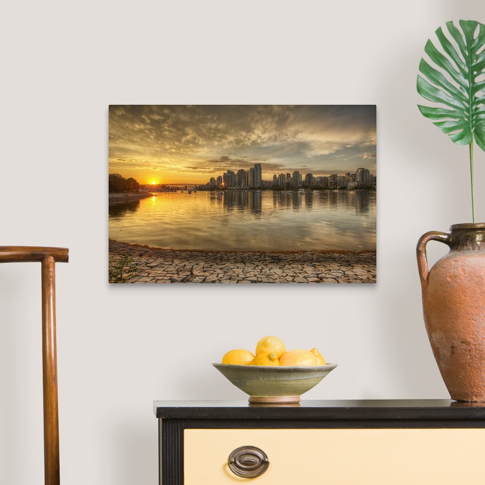 A traditional room featuring Sunset Over False Creek And City Skyline, Vancouver, British Columbia, Canada