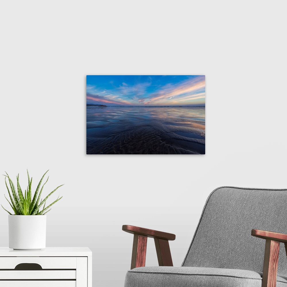 A modern room featuring Sunset over Long Beach, Pacific Rim National Park Reserve; Tofino, British Columbia, Canada