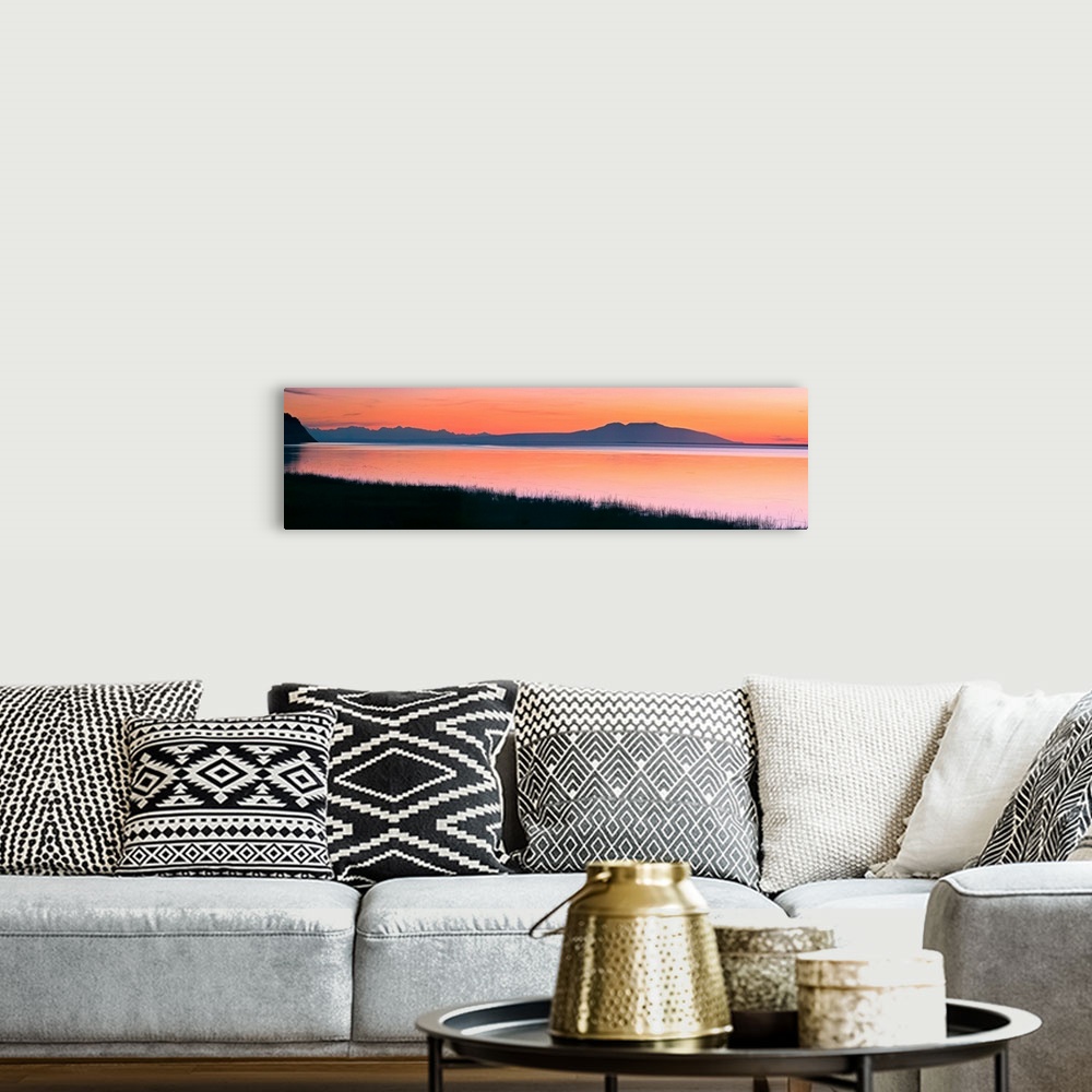 A bohemian room featuring Sunset Over Mount Susitna Sleeping Lady Across Knik Arm, Southcentral Alaska