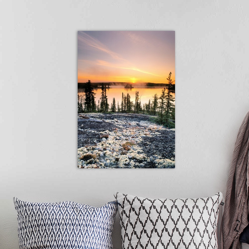 A bohemian room featuring Sunset Over Subarctic Lake, Northwest Territories, Canada