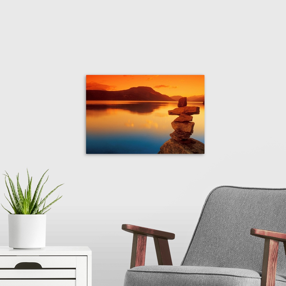 A modern room featuring Sunset Over Water, Shuswap Lake, British Columbia, Canada