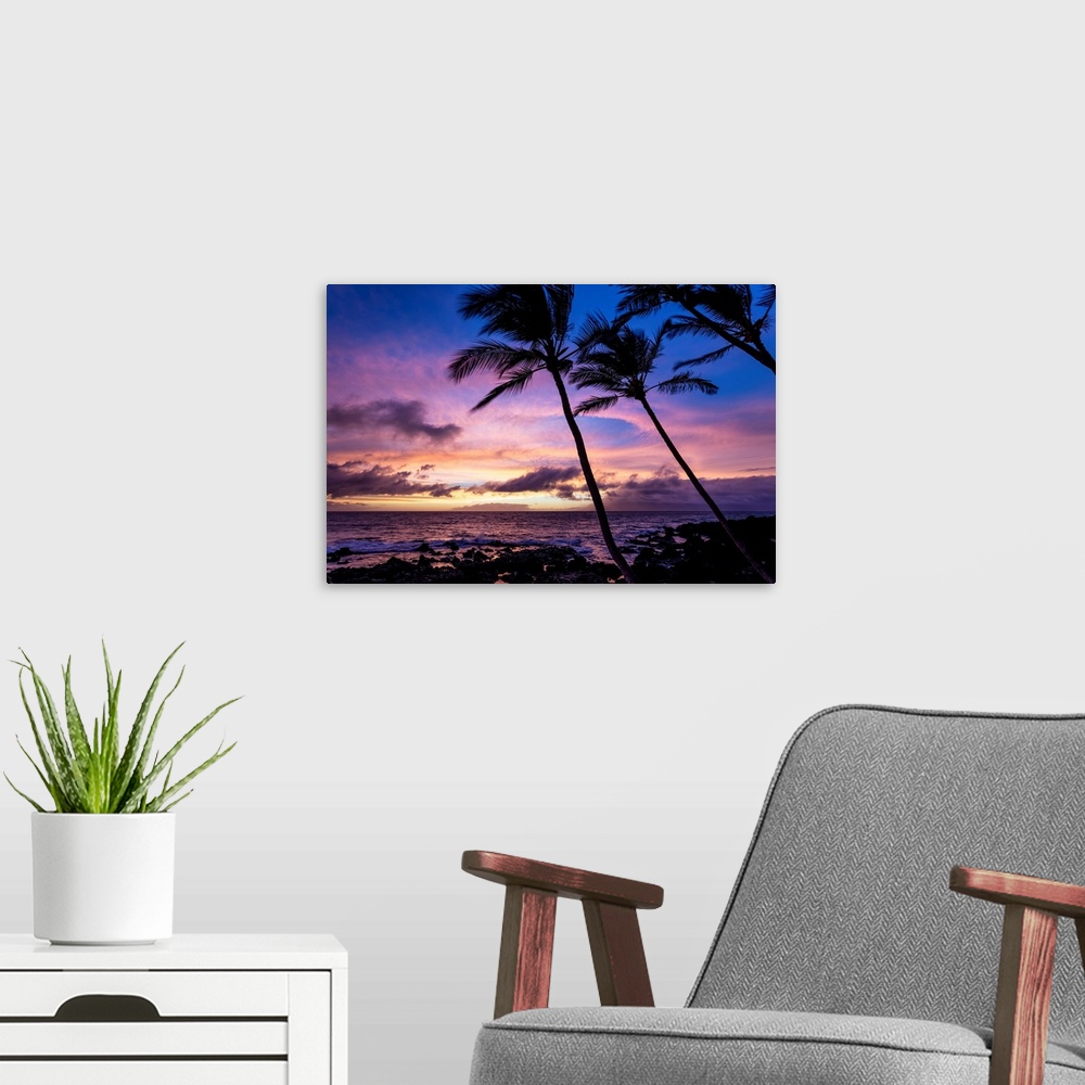 A modern room featuring Sunset view from Wailea coast; Wailea, Maui, Hawaii, United States of America