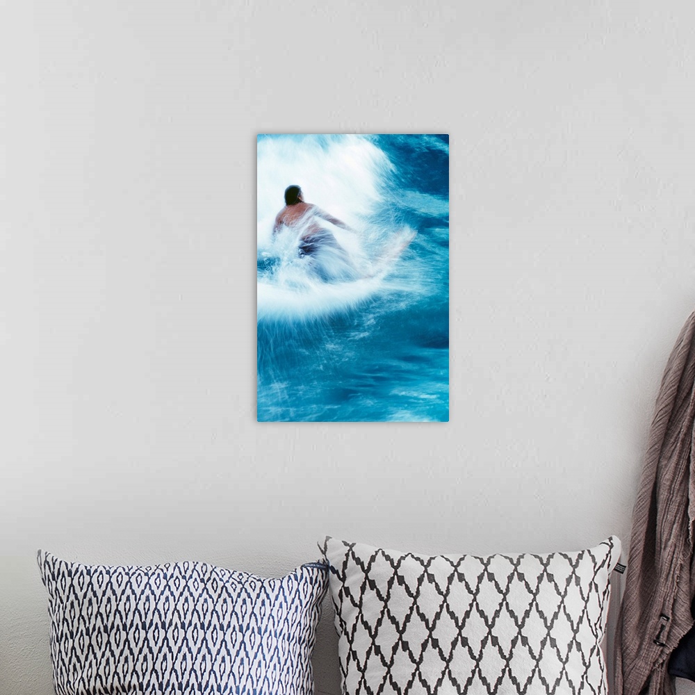 A bohemian room featuring Surfer Carving On Splashing Wave, Interesting Perspective And Blur