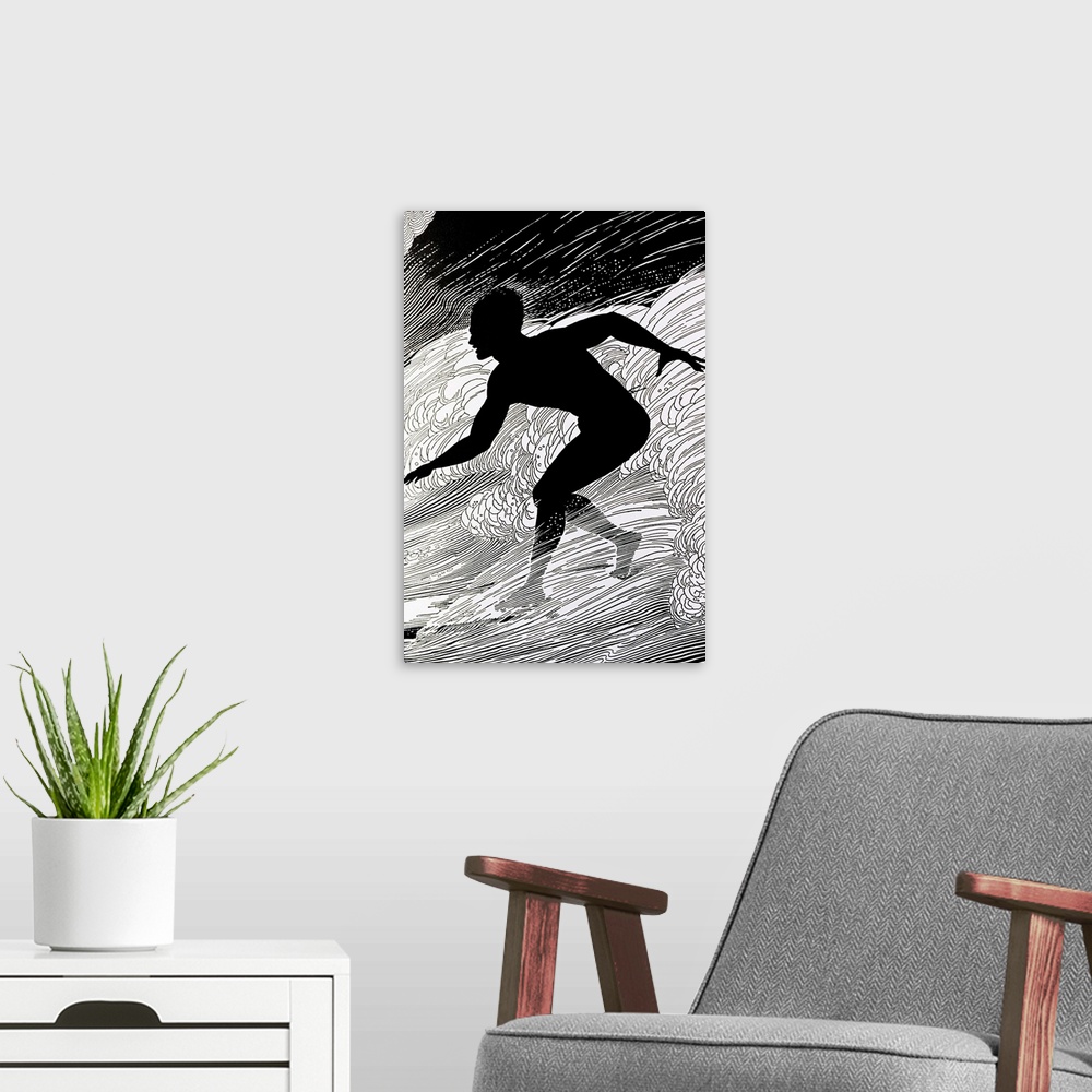 A modern room featuring Surfer, Figure Of A Man Surfing A Wave