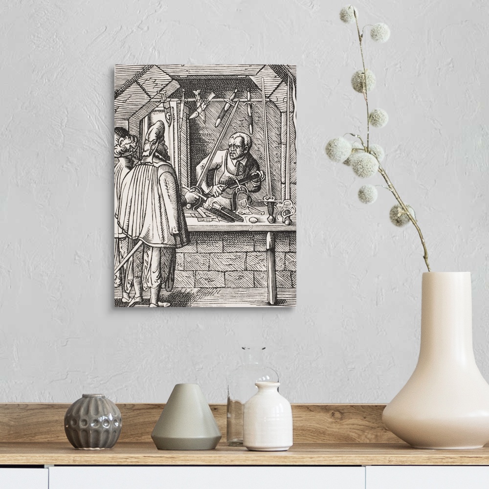 A farmhouse room featuring Sword Maker. 19th Century Reproduction Of 16th Century Woodcut By Jost Amman.