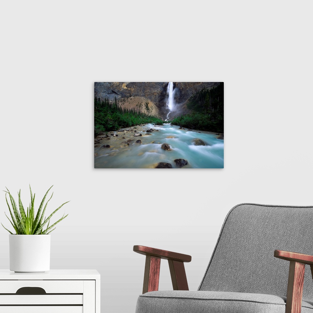 A modern room featuring Takakkaw Falls, Golden, Rocky Mountains, British Columbia, Canada