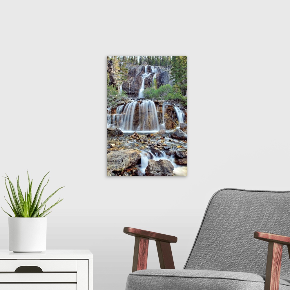 A modern room featuring Tangle Falls, Jasper National Park, Alberta, Canada