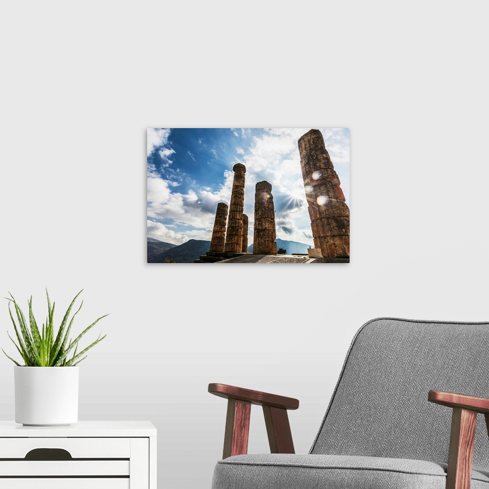 A modern room featuring Temple of Apollo. Delphi, Greece.