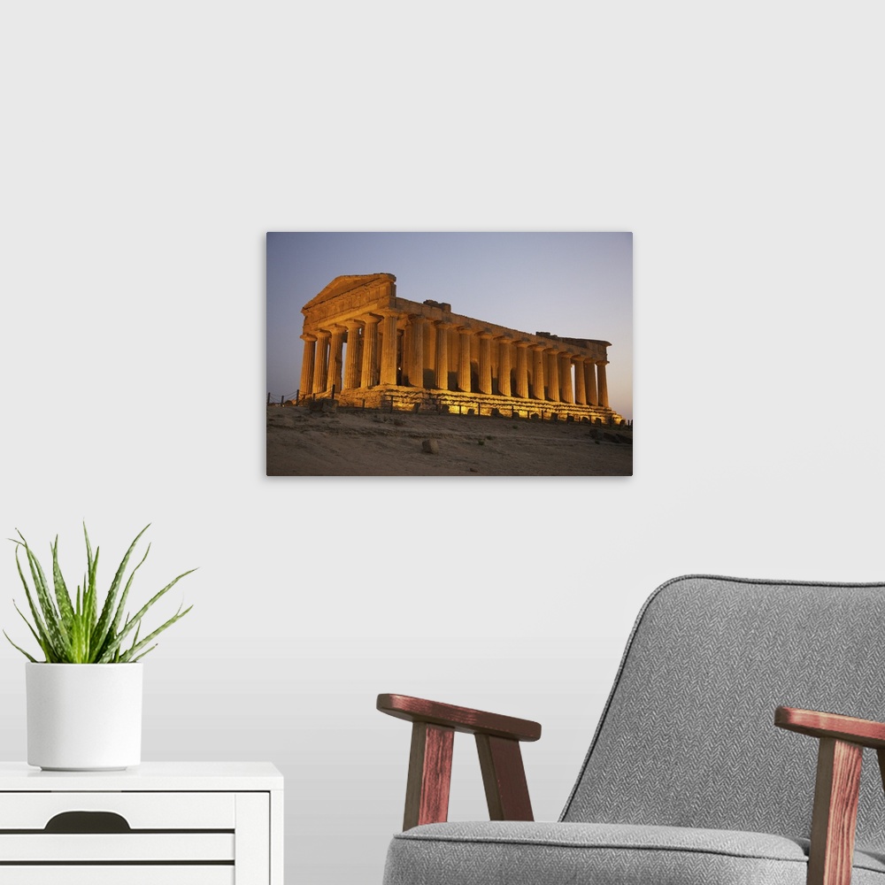 A modern room featuring Temple Of Concordia In The Valley Of The Temples; Agrigento, Sicily, Italy