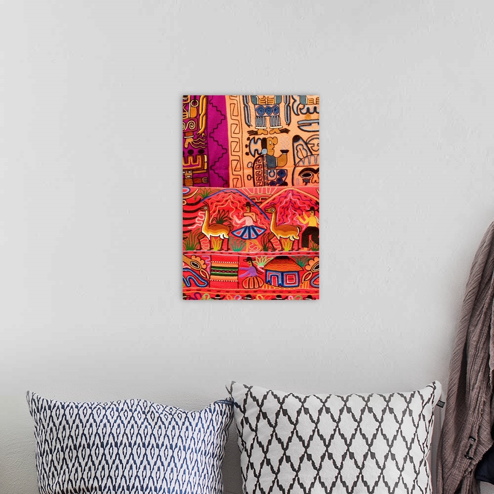 A bohemian room featuring Textiles With Vibrant Colors For Sale