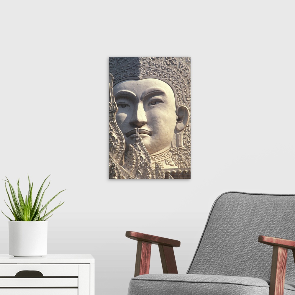 A modern room featuring Thailand, Bangkok, Wat Rachapradit, Closeup Of Stone Buddha Image