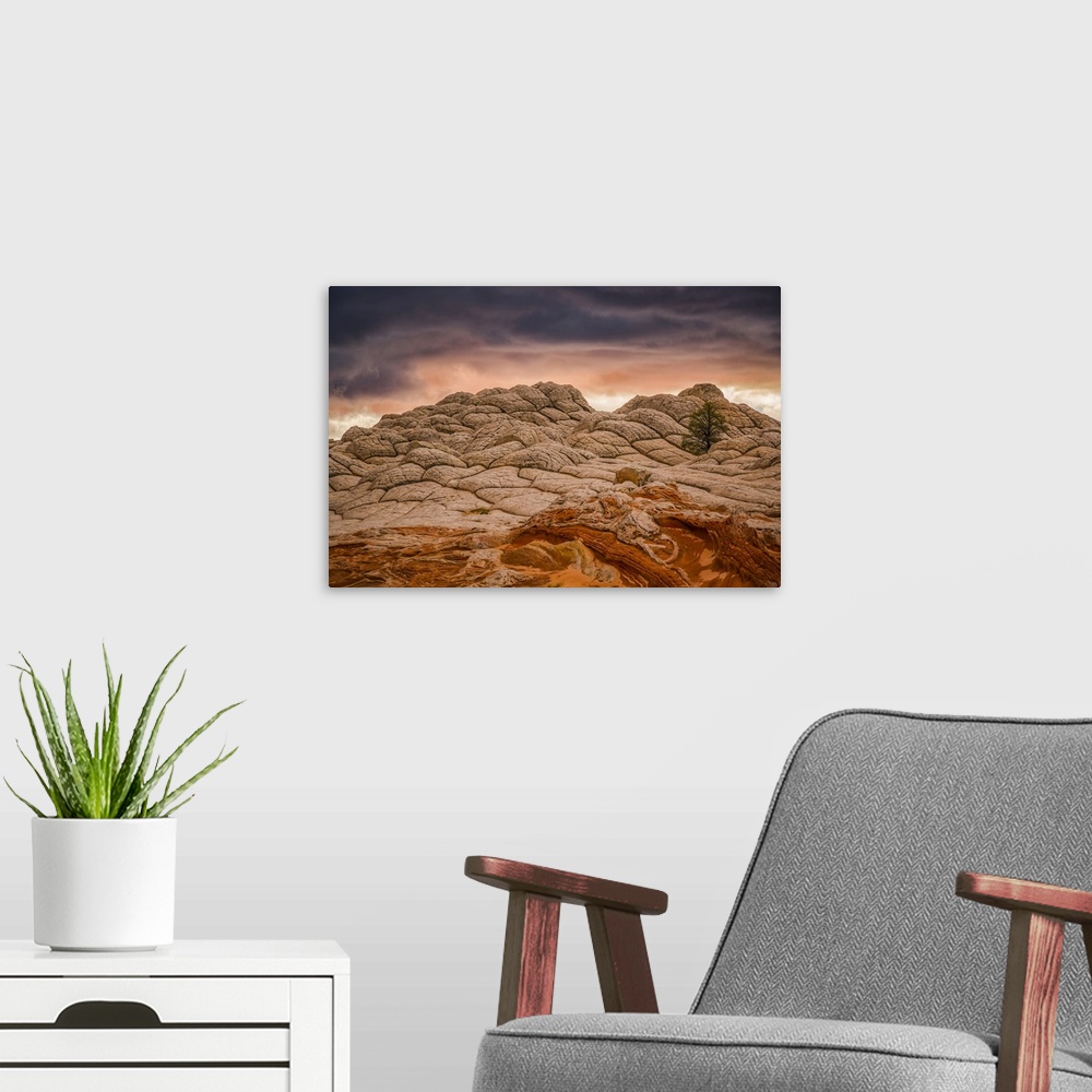 A modern room featuring The amazing sandstone and rock formations of White Pocket; Arizona, United States of America
