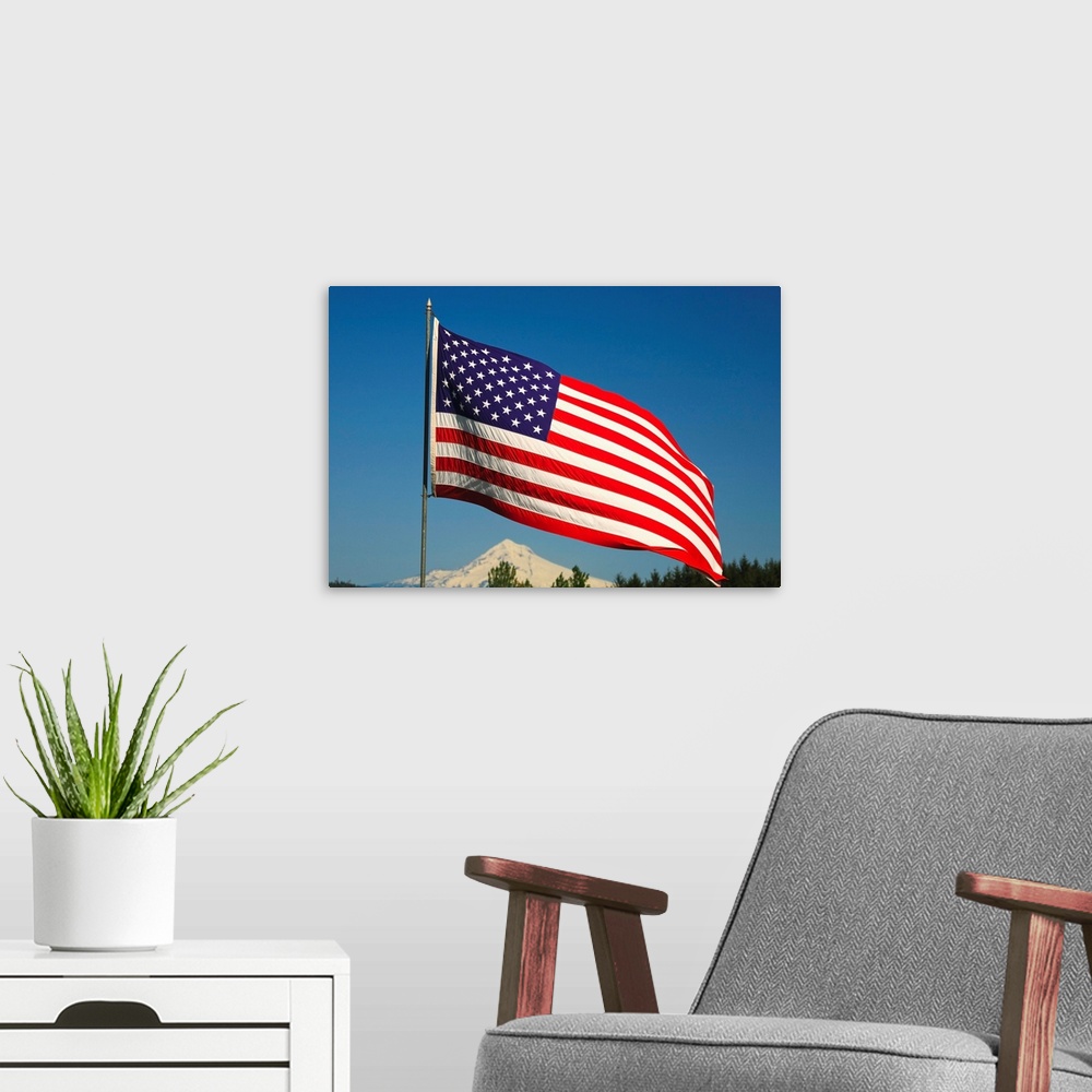 A modern room featuring The American Flag