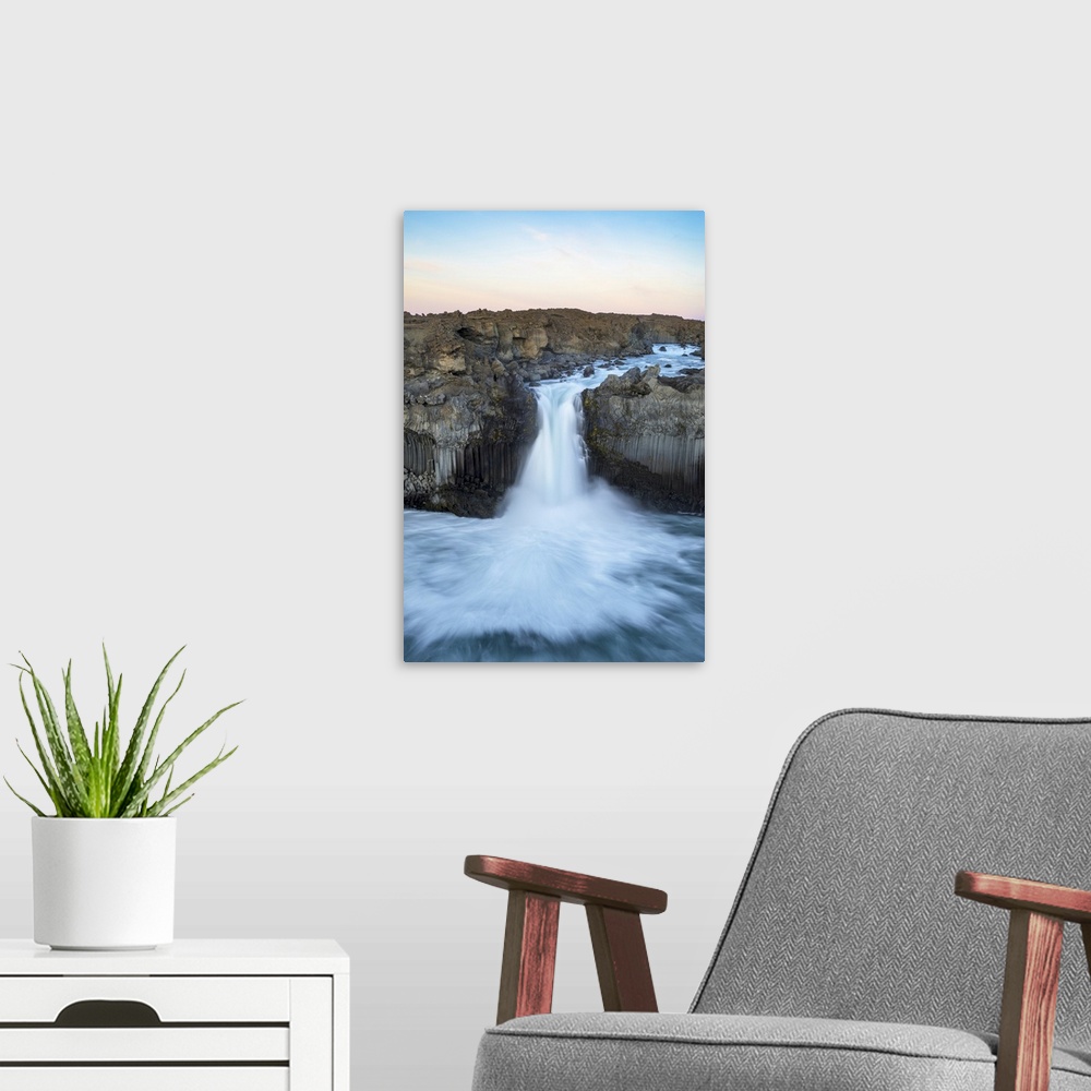 A modern room featuring The Basalt Column And Waterfall Known As Aldeyjarfoss In Northern Iceland; Iceland.