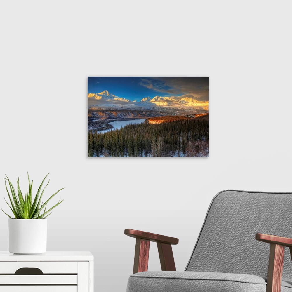 A modern room featuring The Chugach Mountian Range At Sunset, Southcentral Alaska