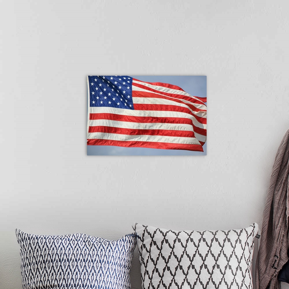 A bohemian room featuring The Flag Of The United States Of America