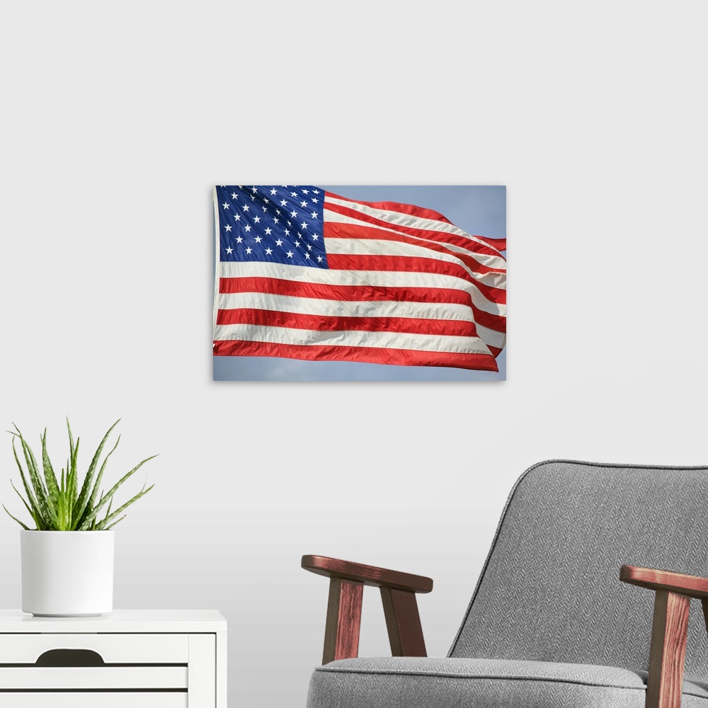 A modern room featuring The Flag Of The United States Of America