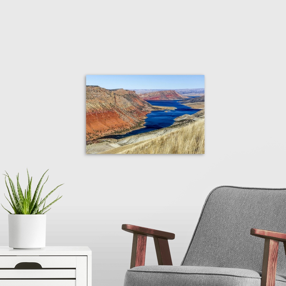 A modern room featuring View Of The Flaming Gorge National Recreational Area In Wyoming And Utah; United States Of America