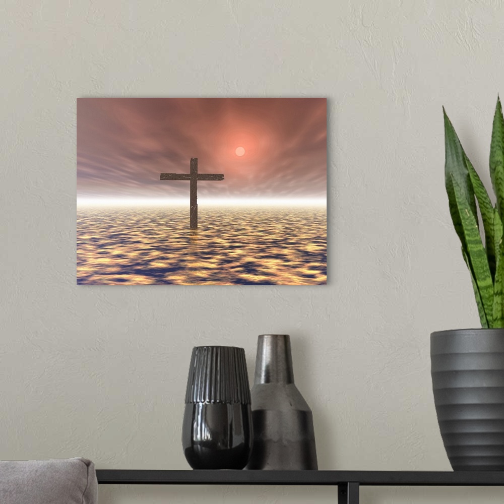 A modern room featuring The Mystery Of The Cross