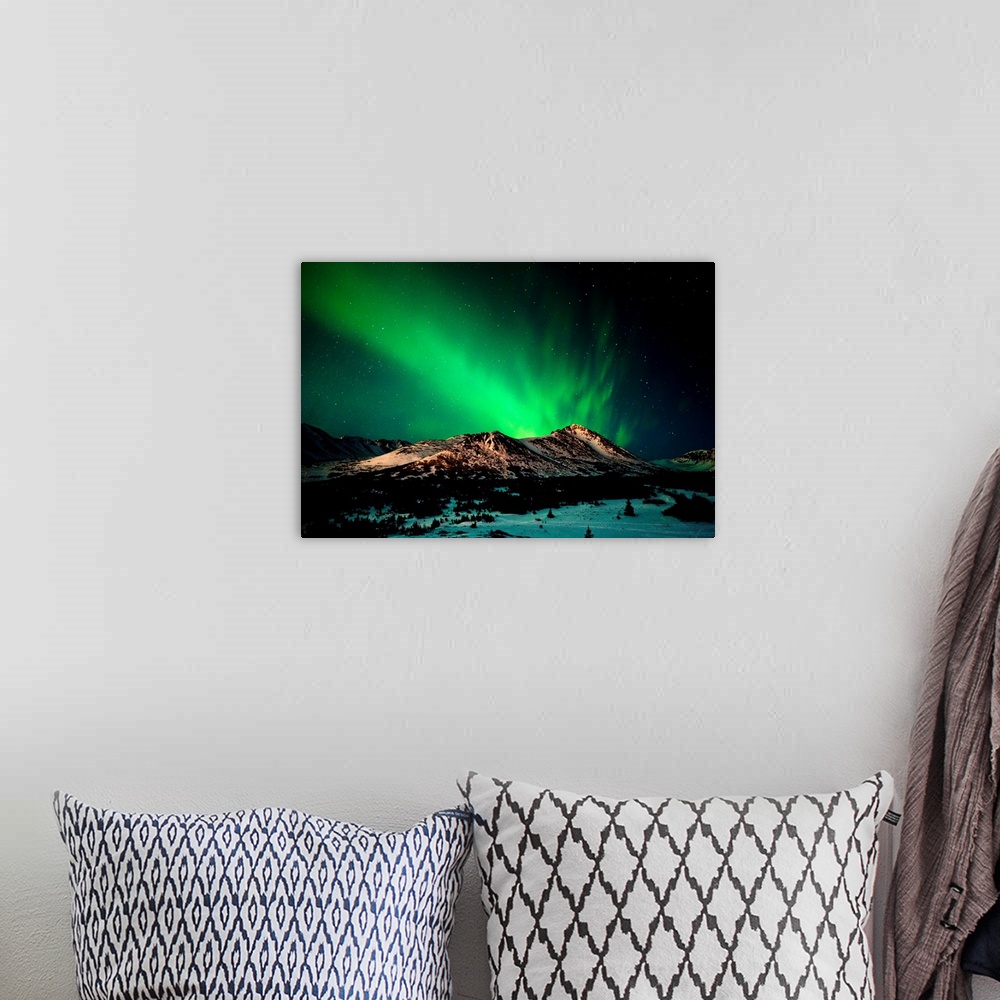 A bohemian room featuring The Northern Lights (Aurora Borealis) are   seen over Wolverine Peak in the Chugach State Park on...