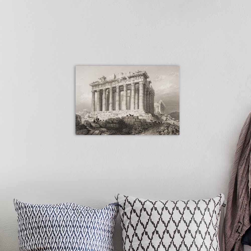 A bohemian room featuring The Parthenon At Athens, Greece. Engraved By E. Challis After W. H. Bartlett.