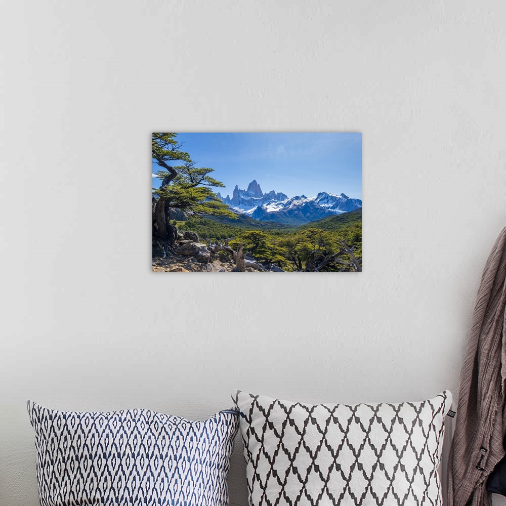A bohemian room featuring The peak of Fitz Roy from the first view point of the hike.