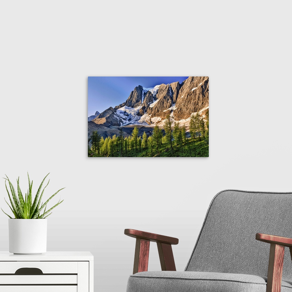 A modern room featuring The Morning Sun Over The Rockwall Cliff And Tumbling Glacier In Kootenay National Park; British C...